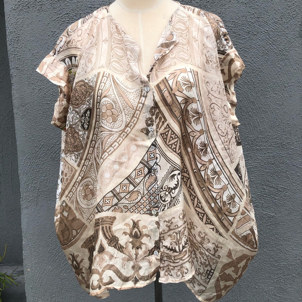 Johnny Was silk multicolored button down top